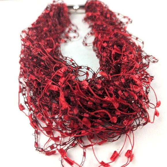 Red Fabric Strands Magnetic Necklace - Picture 2 of 4